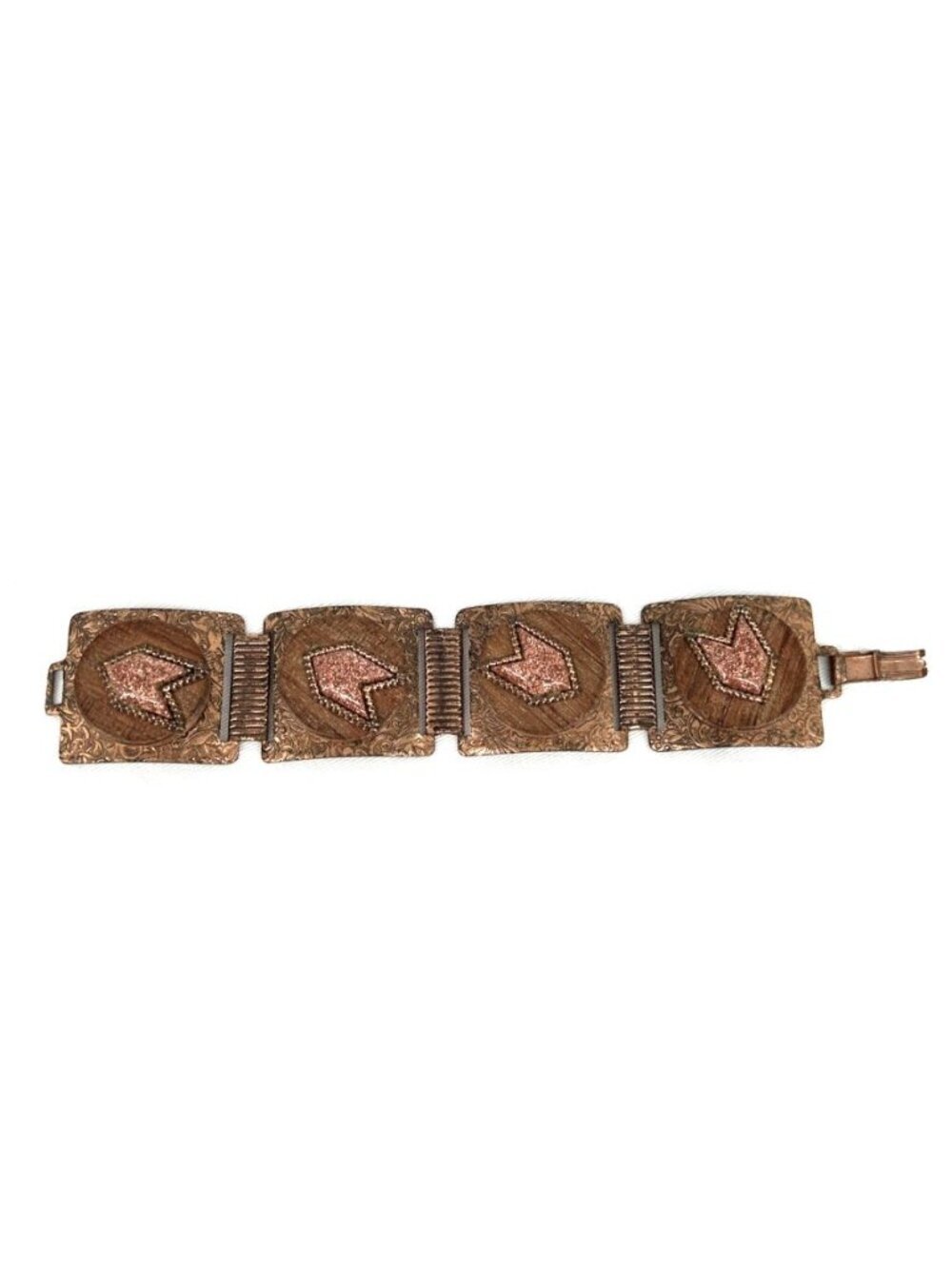 Copper Gold Dust Lucite Bracelet 7.25" Mid Century Modern Unsigned Vtg